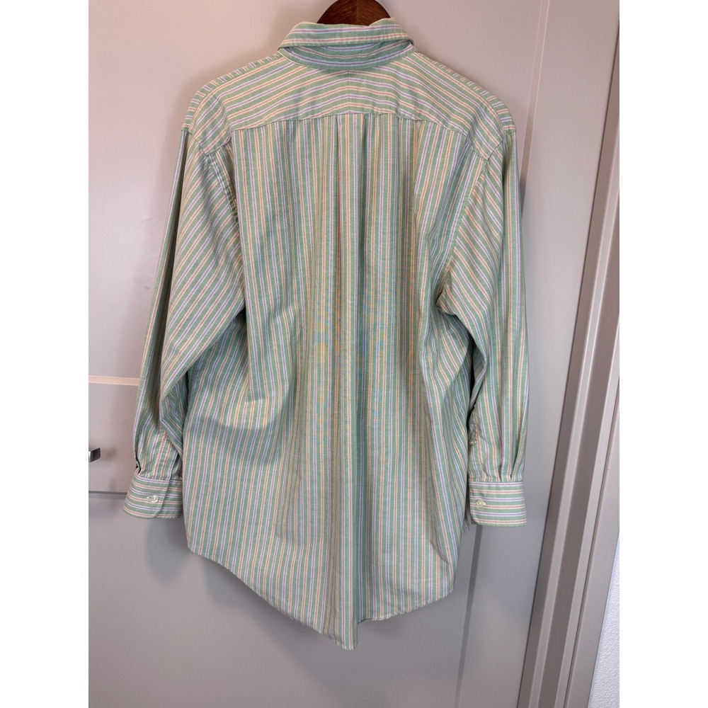 Lands' End Original Oxford Button Down Shirt Size 16.5 / 32 Green Pink Stripe - Picture 7 of 8